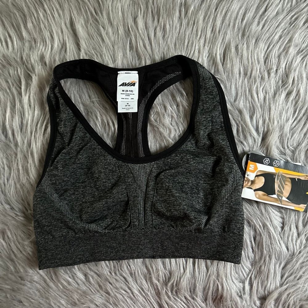 Avia Sports Bra Womens Size Medium Grey Black Seamless Reversible Wireless
